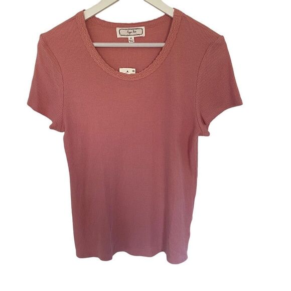 Hippie Rose NWT XL lace collar trim ribbed pink shirt sleeve blouse - Picture 1 of 8